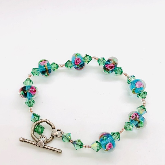 Vintage Floral Glass Crystal Bead Bracelet - Picture 7 of 7